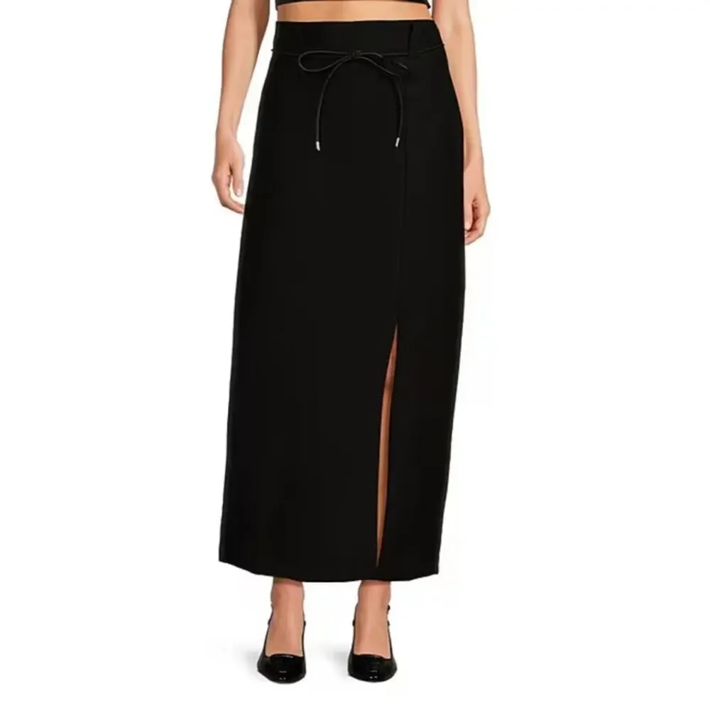 Le' AL.X Wool Blend Knit High Rise Belted Hem Pencil Maxi Black Wool Skirt Sz 4